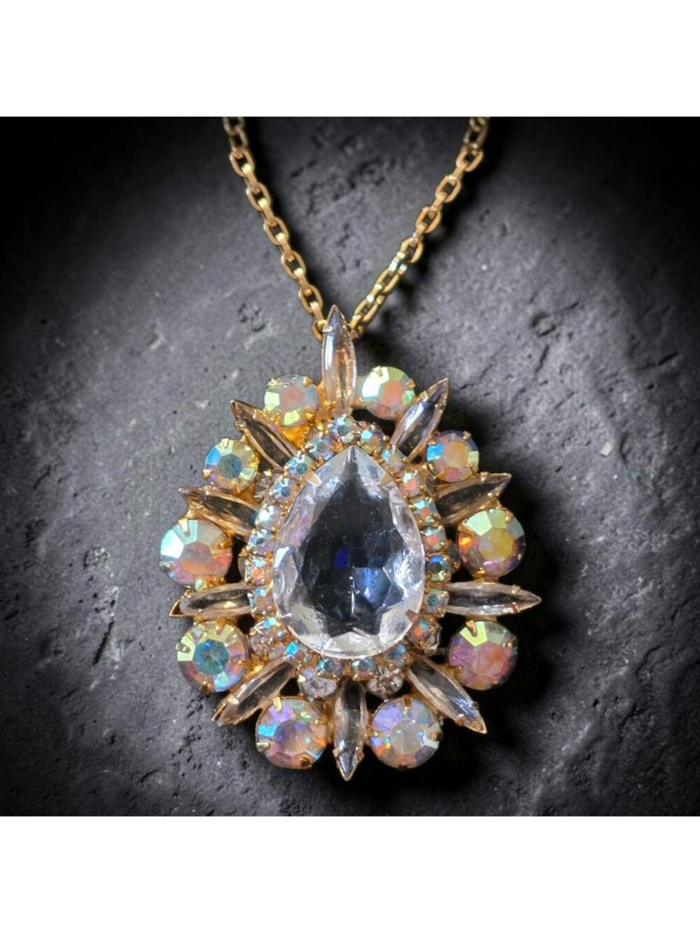 Vintage Juliana Gold-Tone Aurora Borealis Crystal Pendant Necklace & Brooch